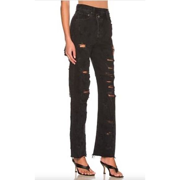 Agolde Criss Cross Straight Leg Distressed Ripped Feverish Black Denim Jeans 23 - Picture 3 of 12